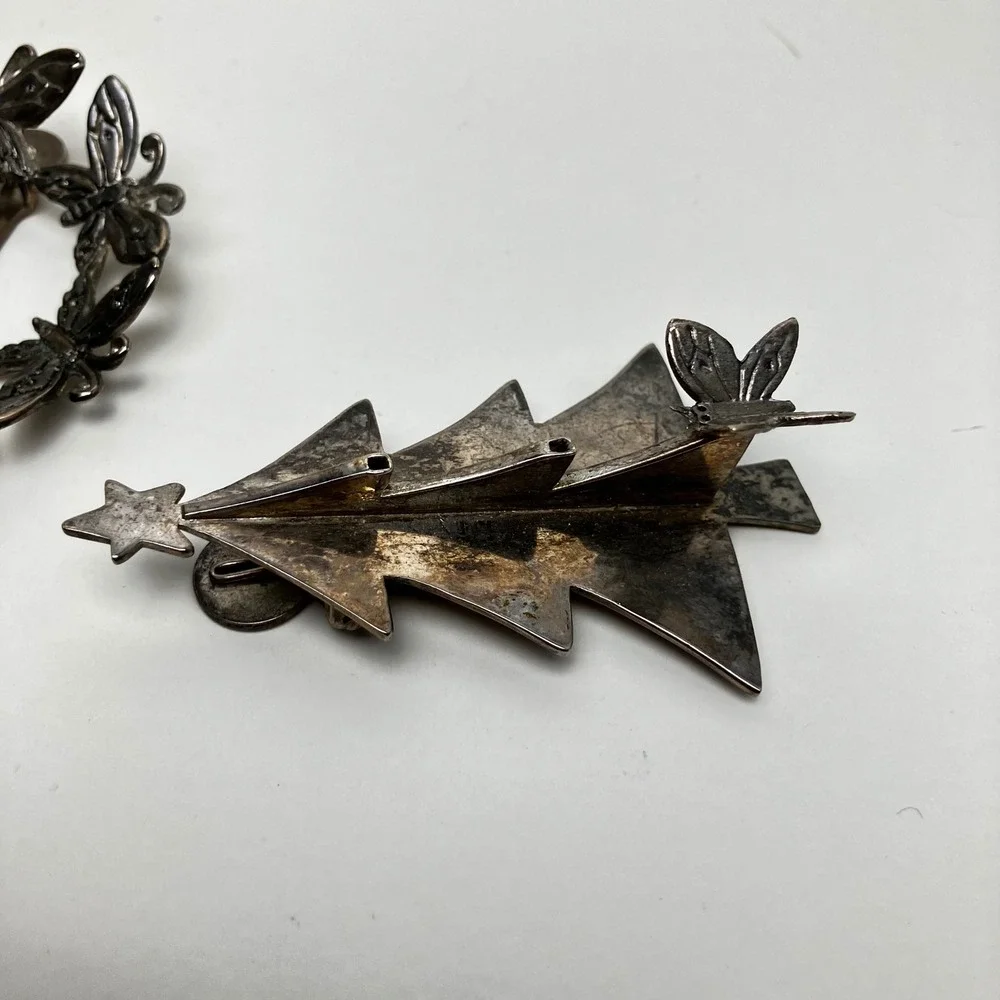 Cynthia Castillo Scarf Clips Vintage 1997 Set of 3 Silver Angel Tree Wreath